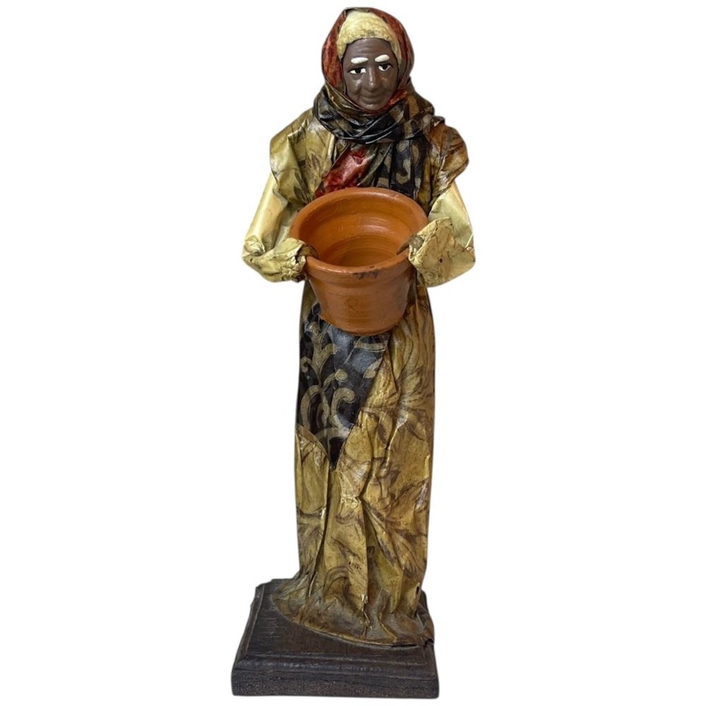 Vintage Mexican Folk Art Paper Mache Figure Handmade Working Old Woman Figurine